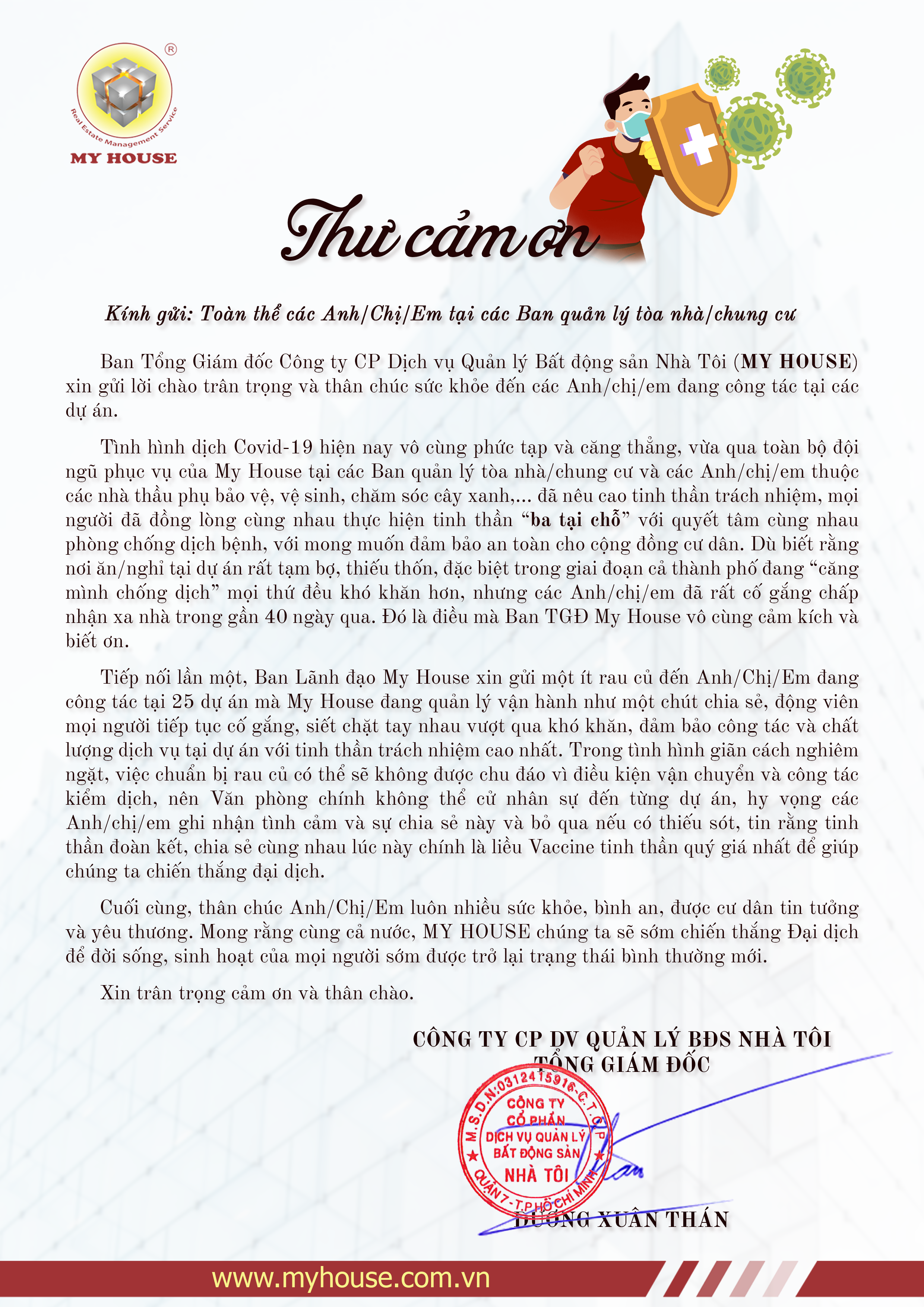 Thu cam on My House gui nhan vien