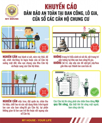 MY HOUSE KHUYẾN CÁO ĐẢM BẢO AN TOÀN TẠI BAN CÔNG, LÔ GIA, CỬA SỔ CÁC CĂN HỘ CHUNG CƯ.
